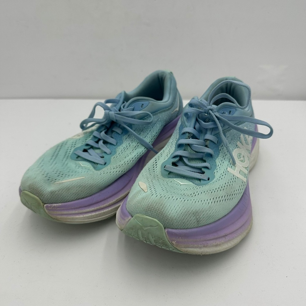 Hoka One One Bondi 8 Womens Aqua Blue Lavender Running Shoes Size 9D Fitness